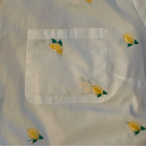 Kim Rogers Womens PM Lemon White Button Up Embroidered Roll Tab Sleeve Shirt Top - Picture 5 of 10